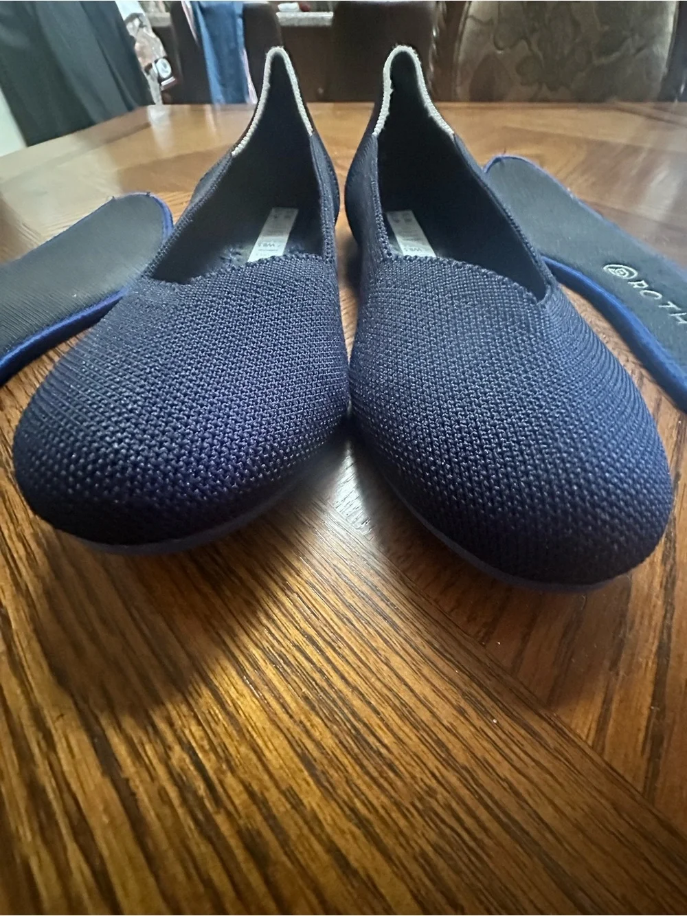 Rothy's Navy Knit Ballet Flats Round Toe with Silver Trim